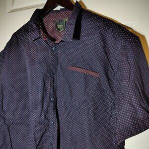 Six Lincoln New York Button Up Shirt Mens 3XL Burgundy Blue Short Sleeve Hipster